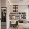 NB20 - Phòng Ngủ Trẻ Em Hiện Đại Màu Kem Hồng Kết Hợp Bàn Học Thông Minh