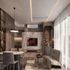 PK23: Mẫu Thiết Kế Phòng Khách Chung Cư Gam Màu Tối – Nghệ Thuật Sắp Đặt Vật Liệu Đỉnh Cao