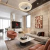 PK24 Phòng Khách Hiện Đại Trần Gương: Sự Kết Hợp Đẳng Cấp Giữa Vân Đá Travertine Và Tông Màu Be