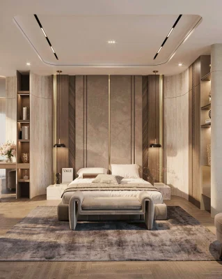 PN01 - Phòng Ngủ Hiện Đại Luxury Vách Ốp Vân Đá Sang Trọng