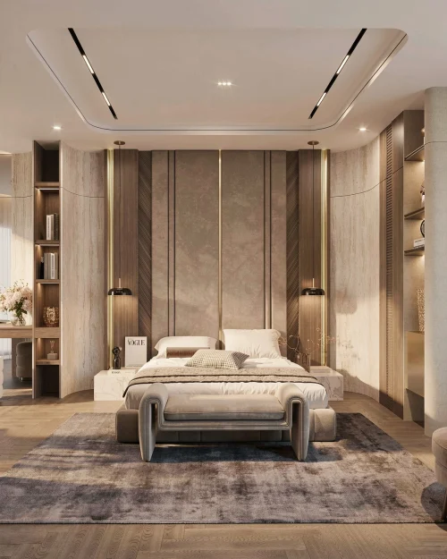 PN01 - Phòng Ngủ Hiện Đại Luxury Vách Ốp Vân Đá Sang Trọng
