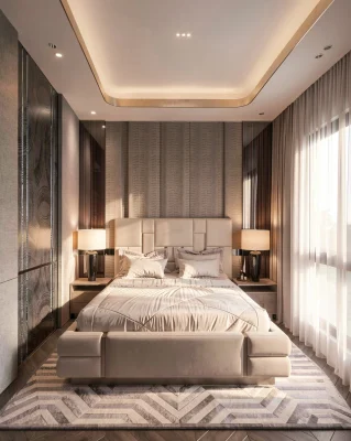 PN02 - Phòng Ngủ Hiện Đại Luxury Vách Vân Vải An Cường Và Tủ Áo Cánh Kính