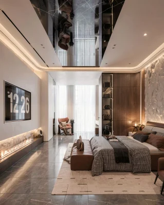 PN03 - Phòng Ngủ Hiện Đại Luxury Màu Trắng Kết Hợp Màu Gỗ Sang Trọng