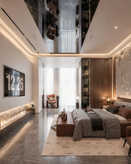 PN03 - Phòng Ngủ Hiện Đại Luxury Màu Trắng Kết Hợp Màu Gỗ Sang Trọng