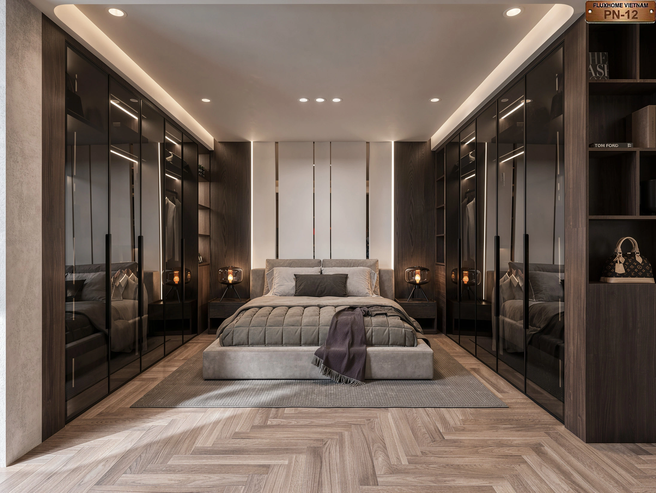 Phòng ngủ Modern Luxury vân gỗ đen sang trọng cao cấp