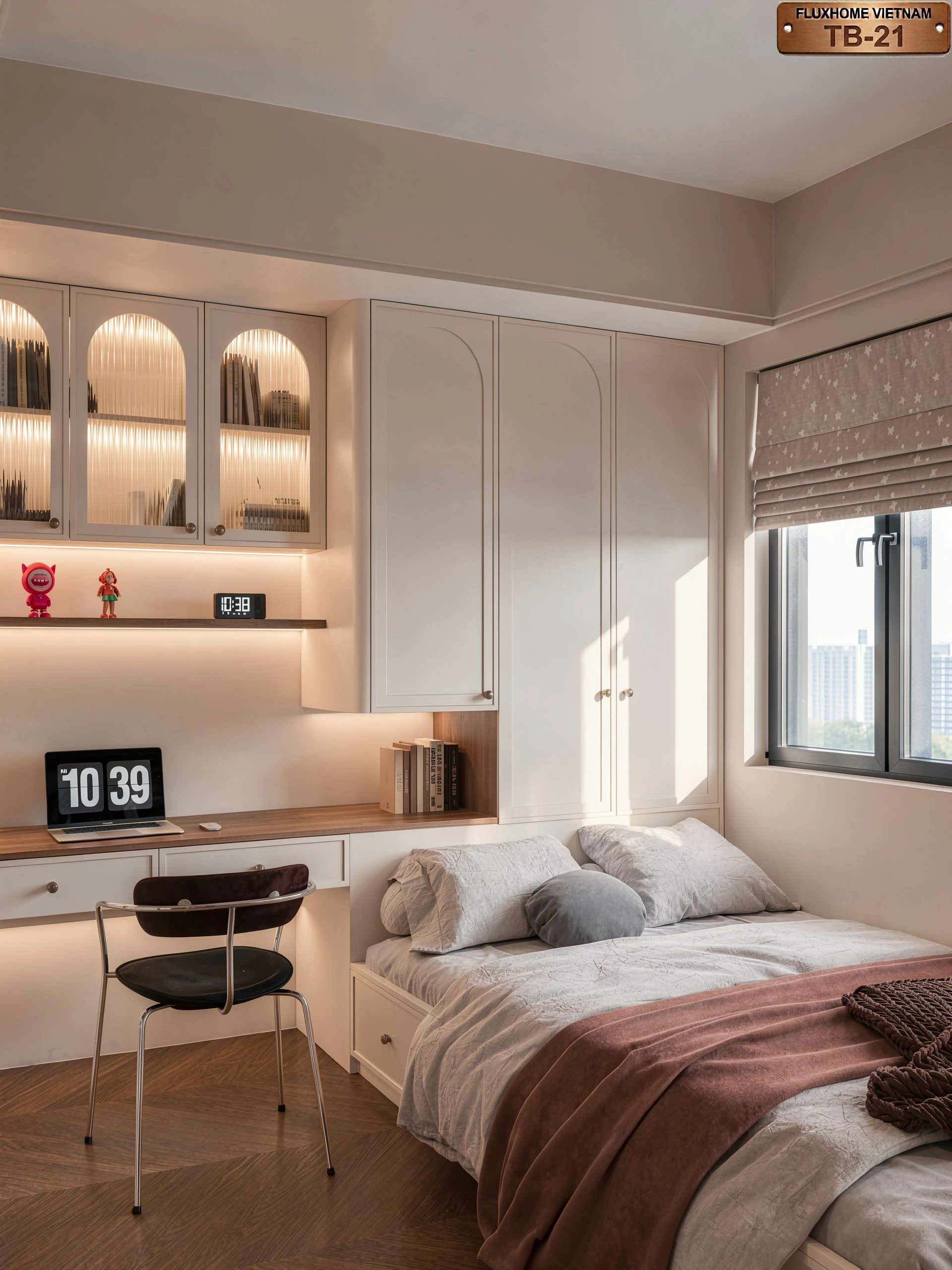 Hệ giường ngủ phản liền tủ quần áo kịch trần bằng gỗ An Cường NB21