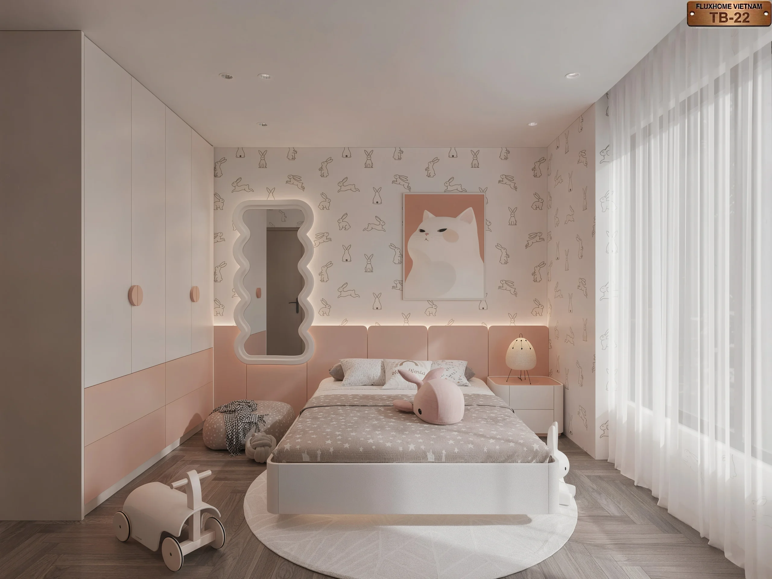Gương soi decor kiểu dáng uốn lượn có đèn led hắt tường mẫu NB22