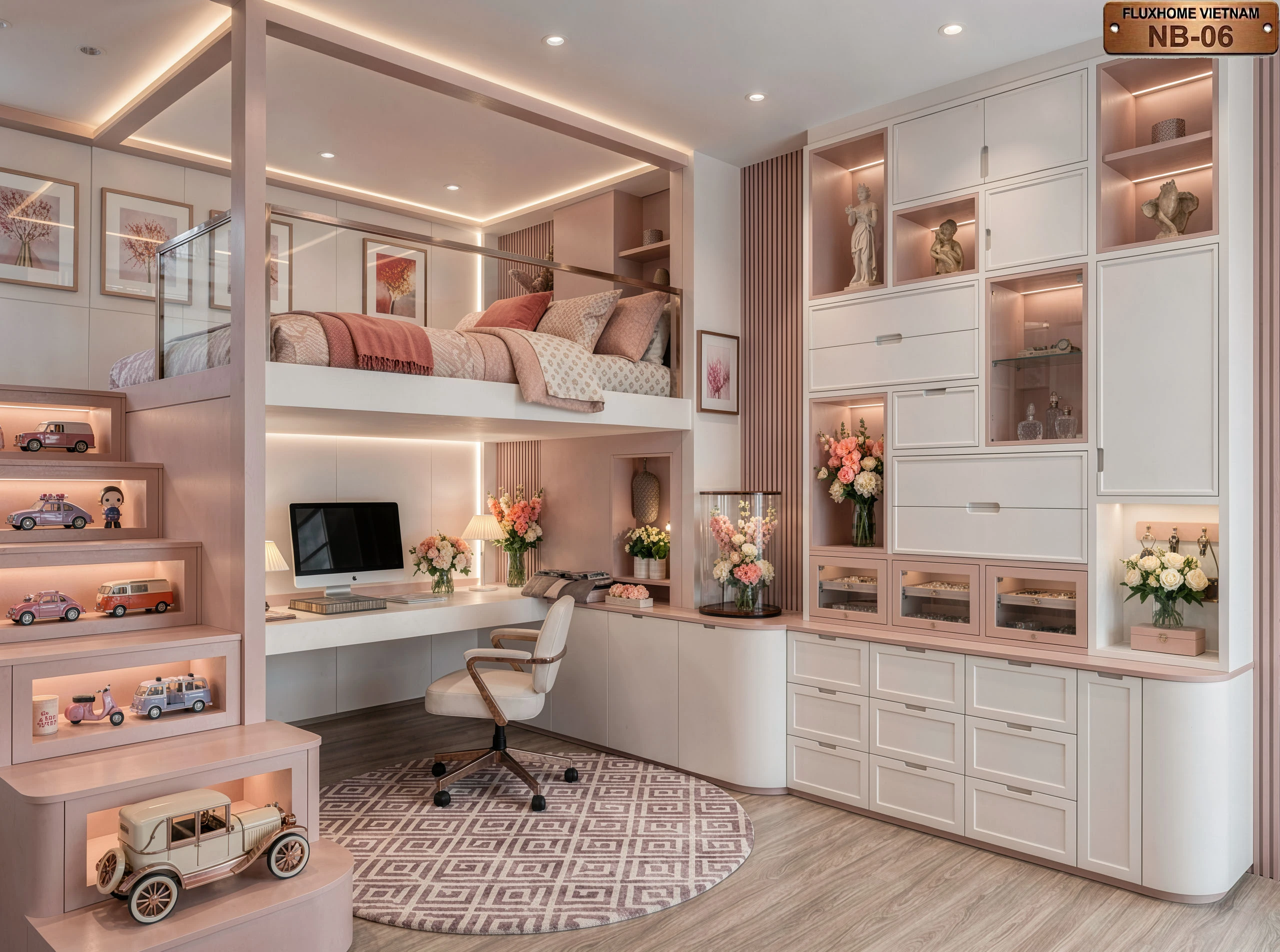 Hệ thống ngăn đợt thông minh và hốc tủ decor trưng bày mô hình cho bé