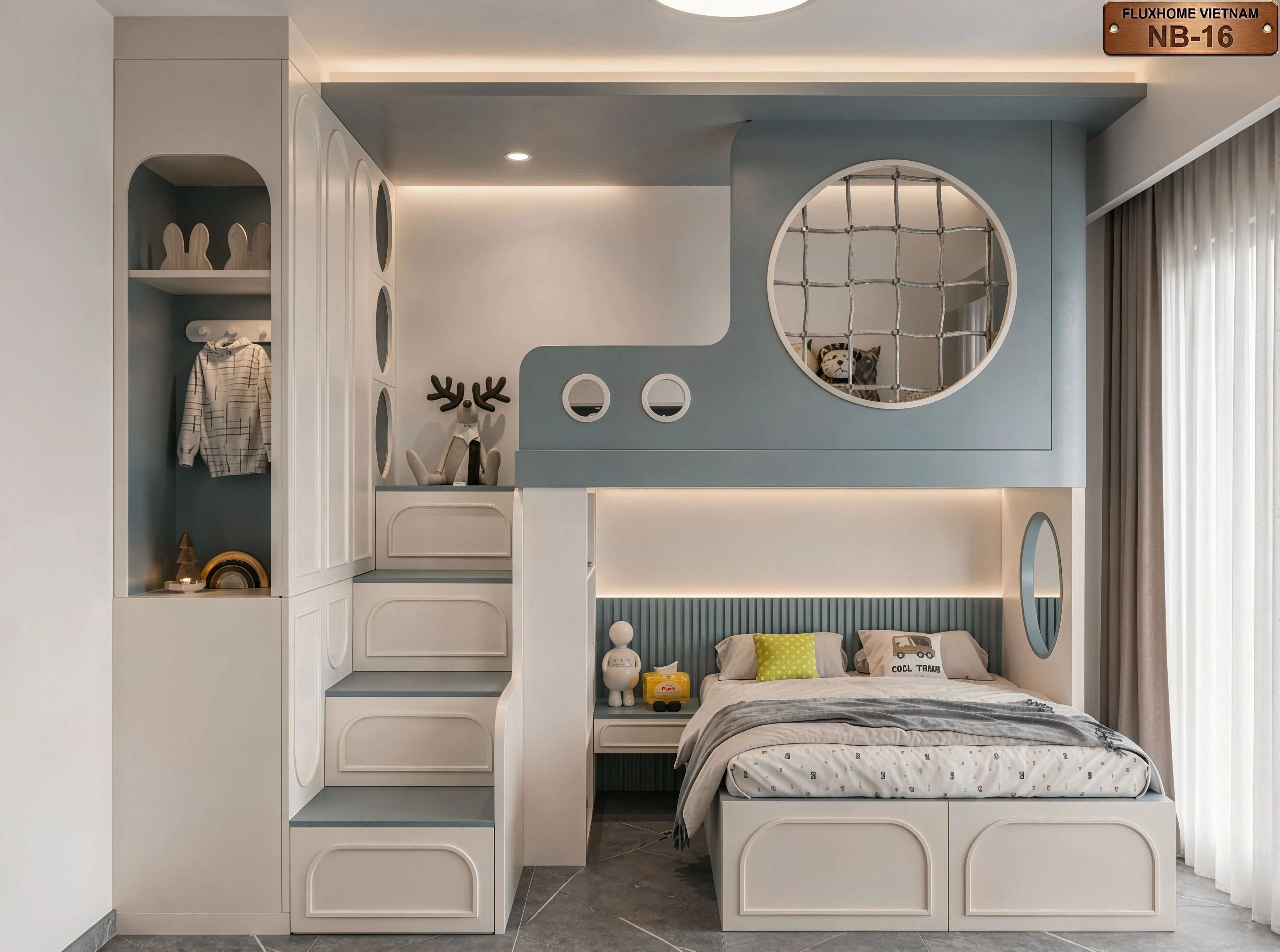 Phòng ngủ trẻ em có khu vui chơi trên giường tầng an toàn Fluxhome Việt Nam