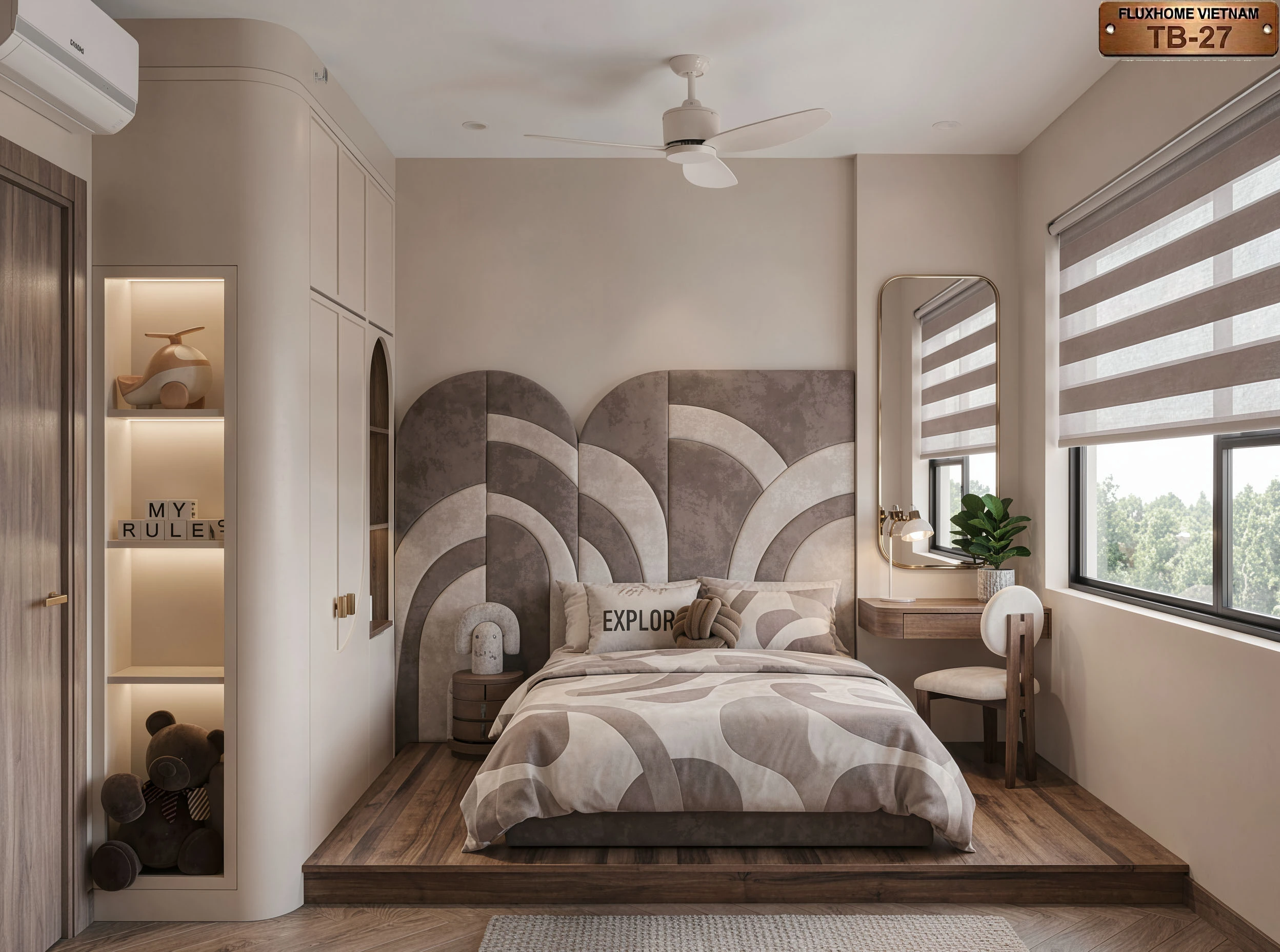 Hệ kệ tủ trang trí âm đèn led trưng bày đồ chơi cho trẻ mẫu NB27