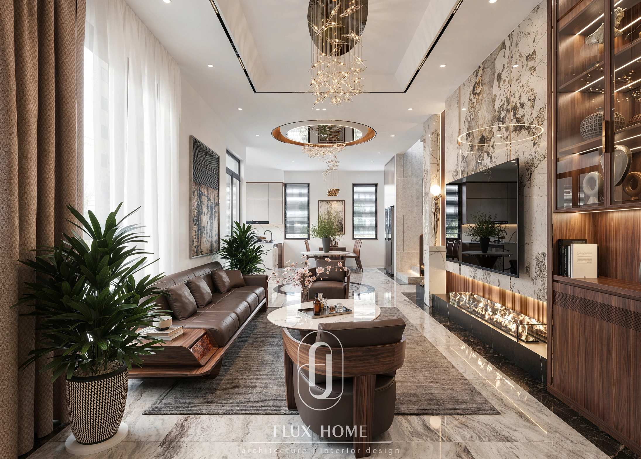 Mảng vách đá tự nhiên nguyên khối vân vàng sa mạc sang trọng trong villa PK03
