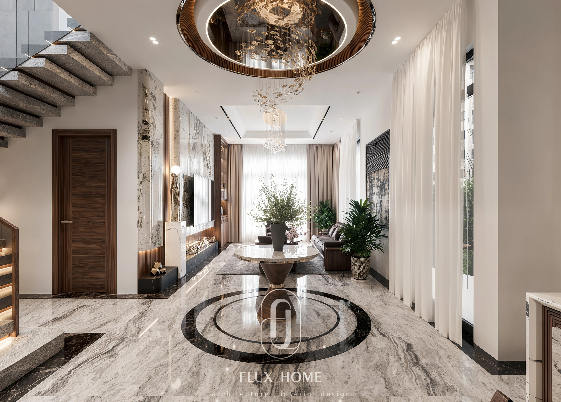 Fluxhome chuyên thiết kế và thi công trọn gói nội thất phòng khách villa uy tín