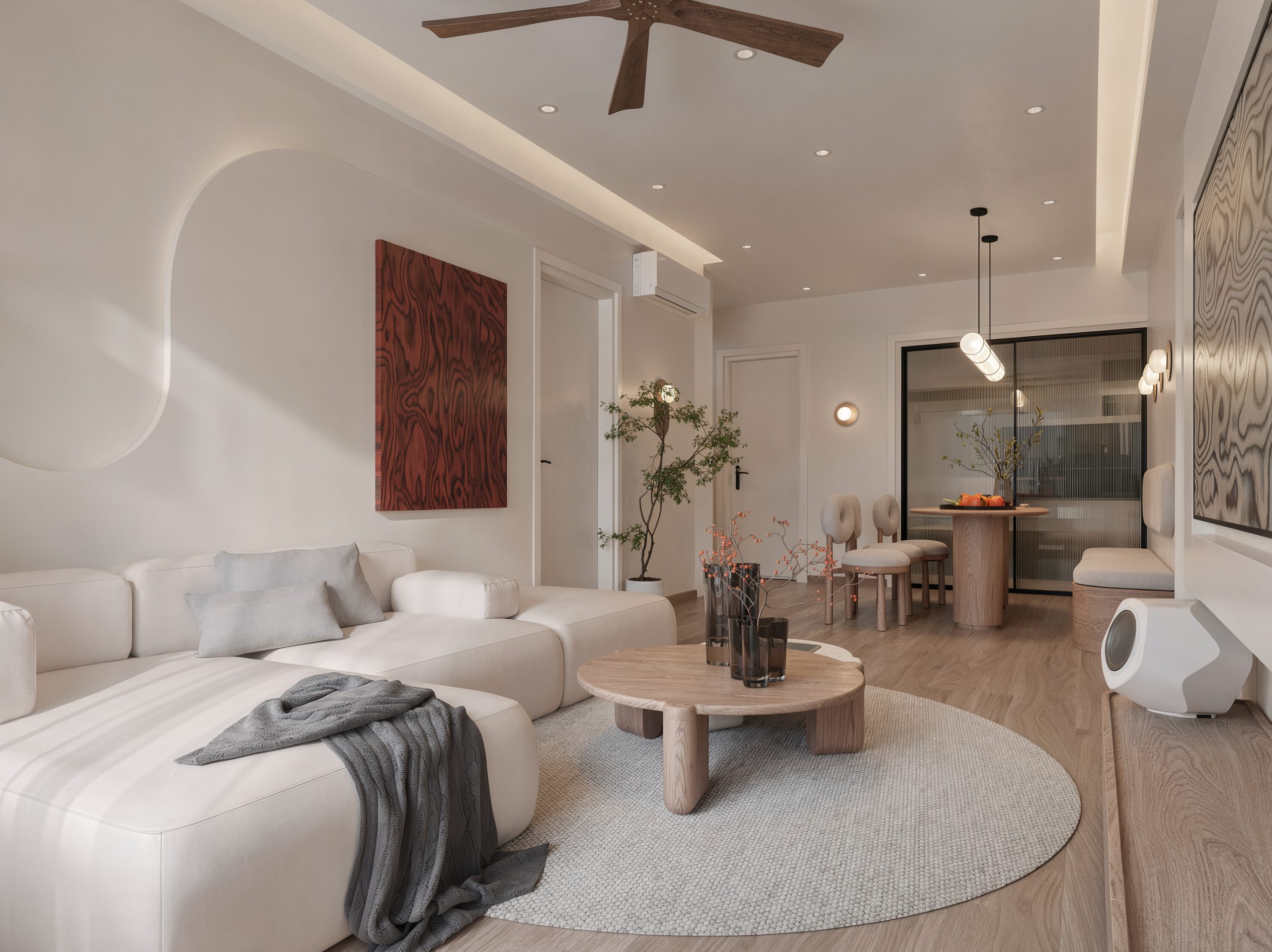Fluxhome chuyên thiết kế thi công trọn gói phòng khách hiện đại bo cong uy tín chuyên nghiệp
