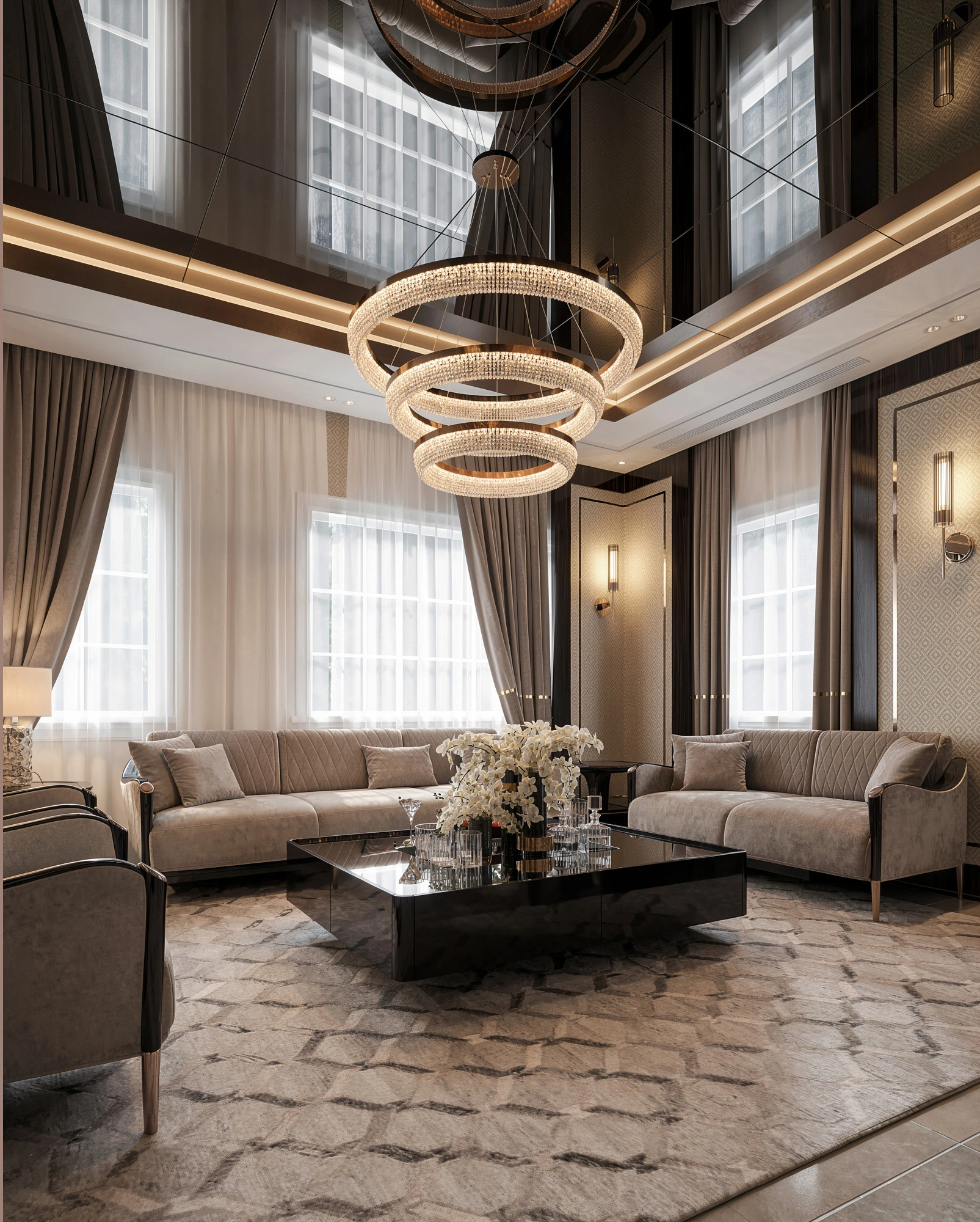 Hệ tủ trang trí kết hợp nẹp viền kim loại mạ PVD tinh xảo từ Fluxhome
