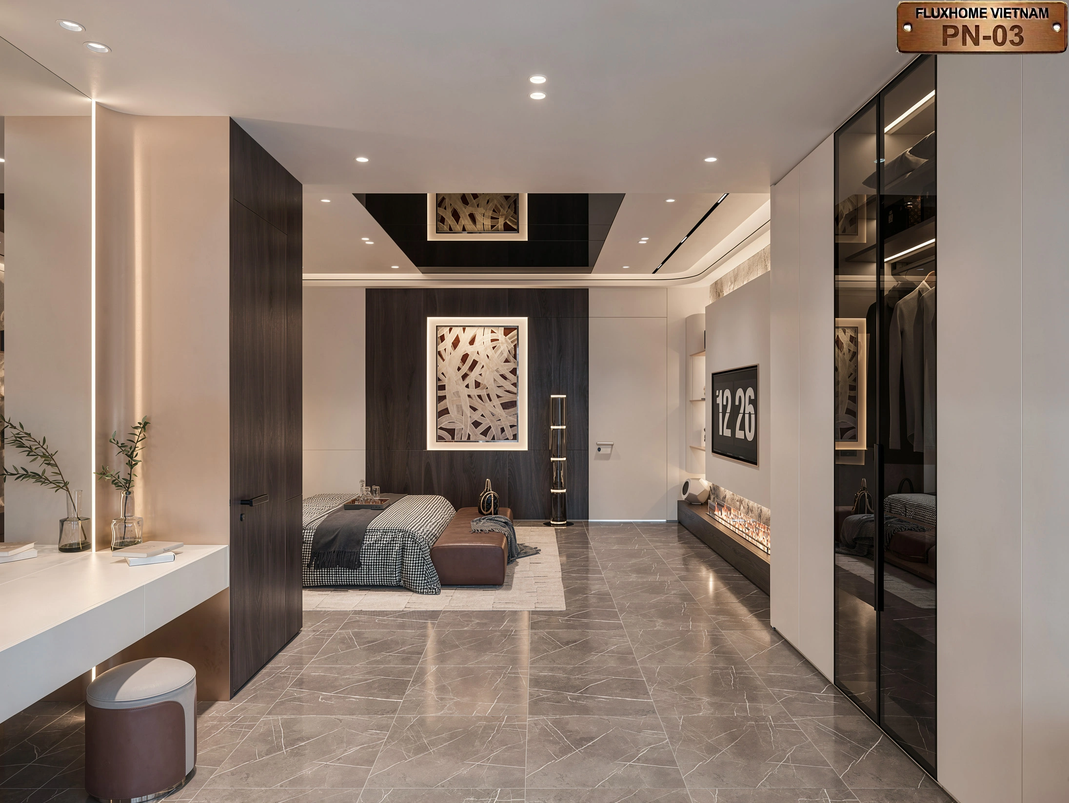Thiết kế phòng ngủ luxury với trần gương hiện đại