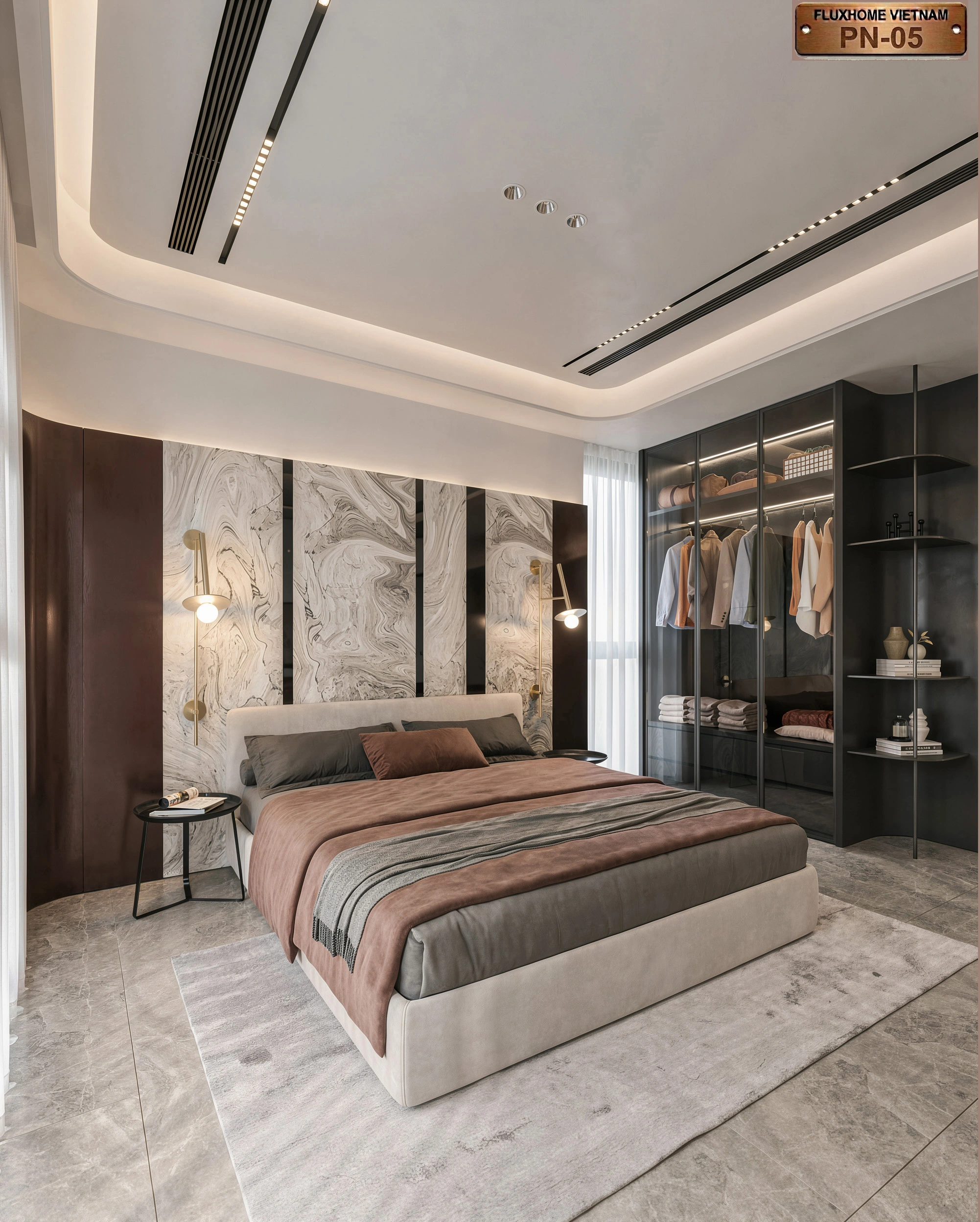 Tủ áo cánh kính hiện đại trong phòng ngủ luxury