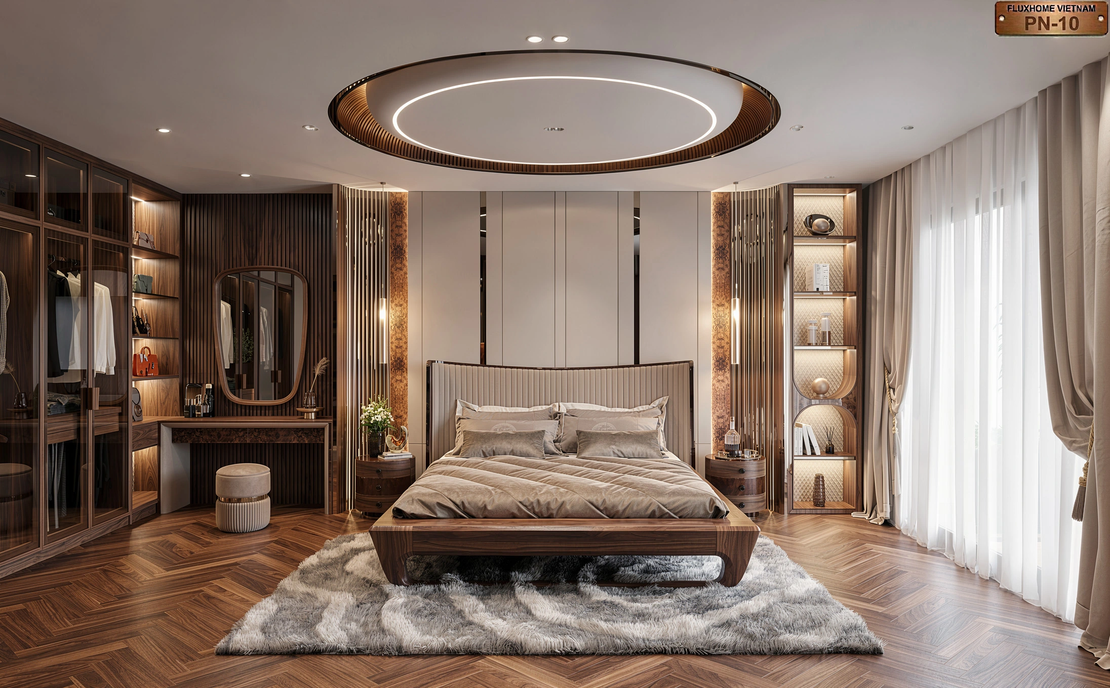 Phòng ngủ gỗ óc chó luxury cao cấp sang trọng