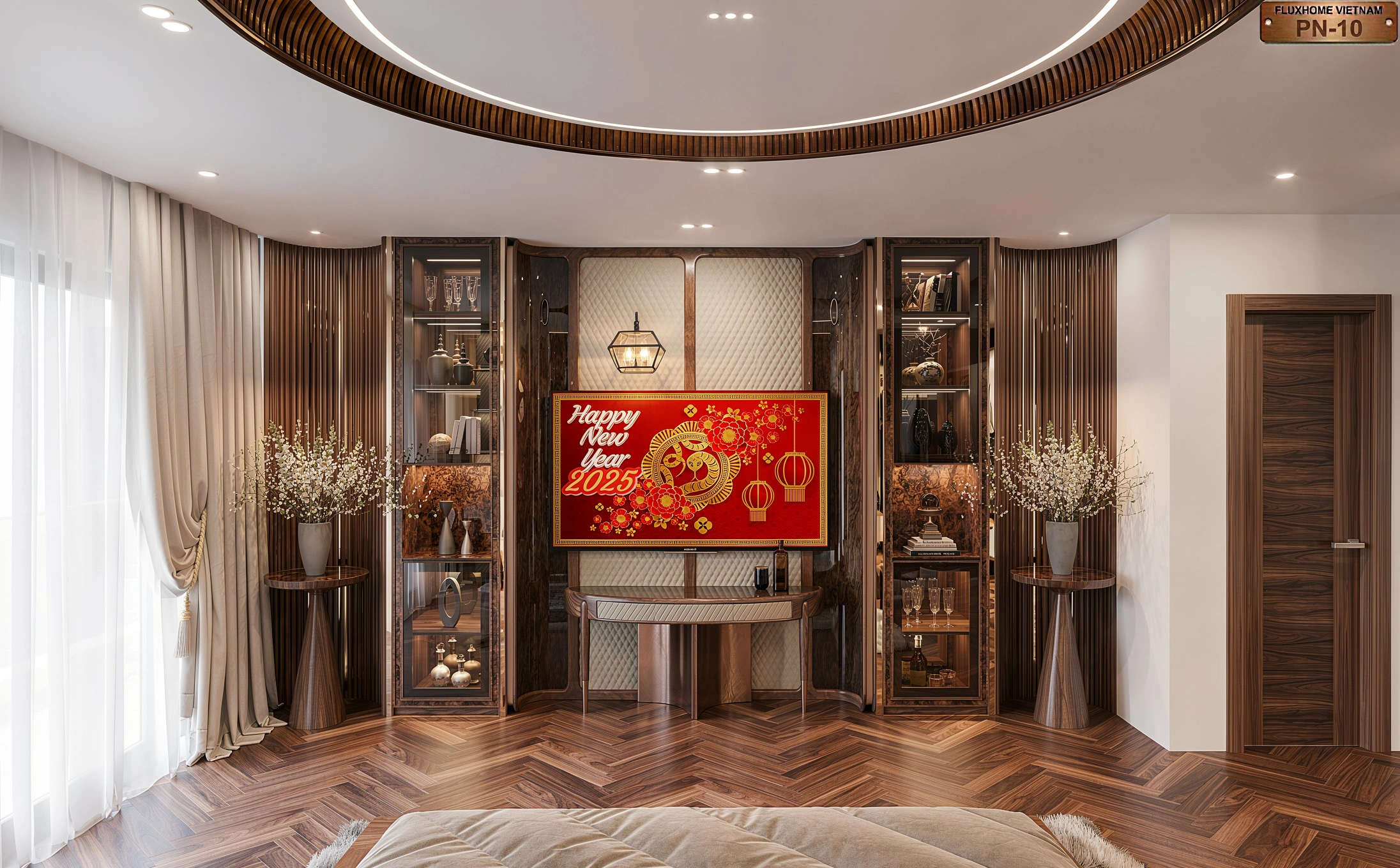 Phòng ngủ master gỗ óc chó cao cấp đẹp
