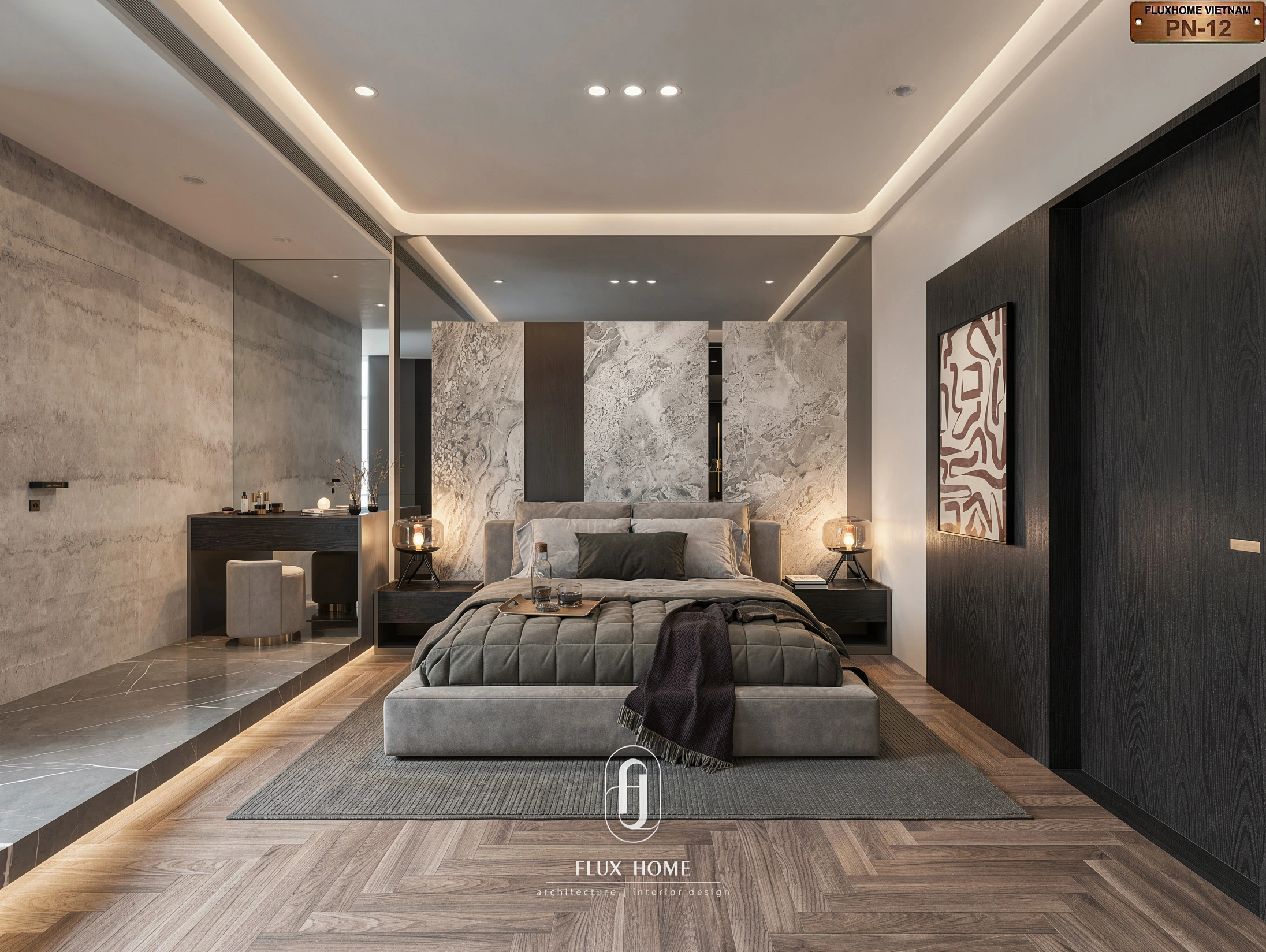 Phòng ngủ hiện đại luxury kết hợp đá vân mây cao cấp
