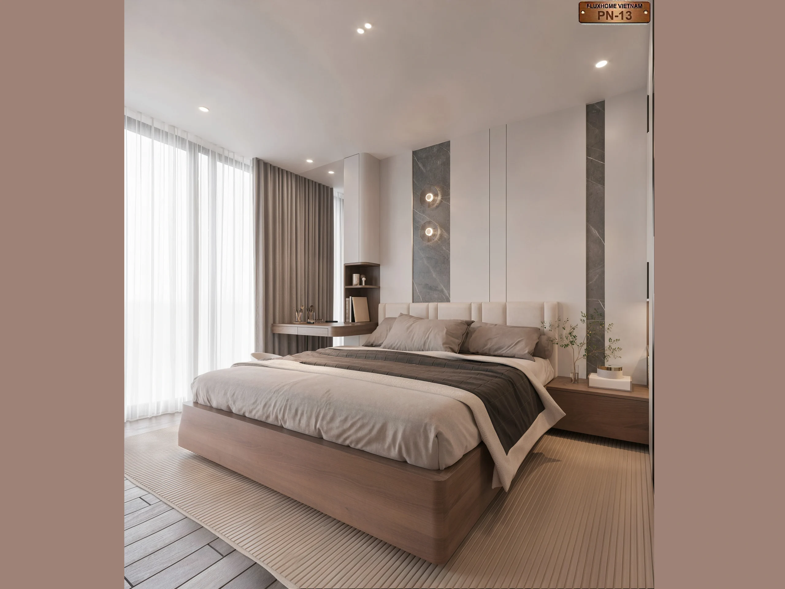 Thiết kế phòng ngủ master màu trắng hiện đại cao cấp