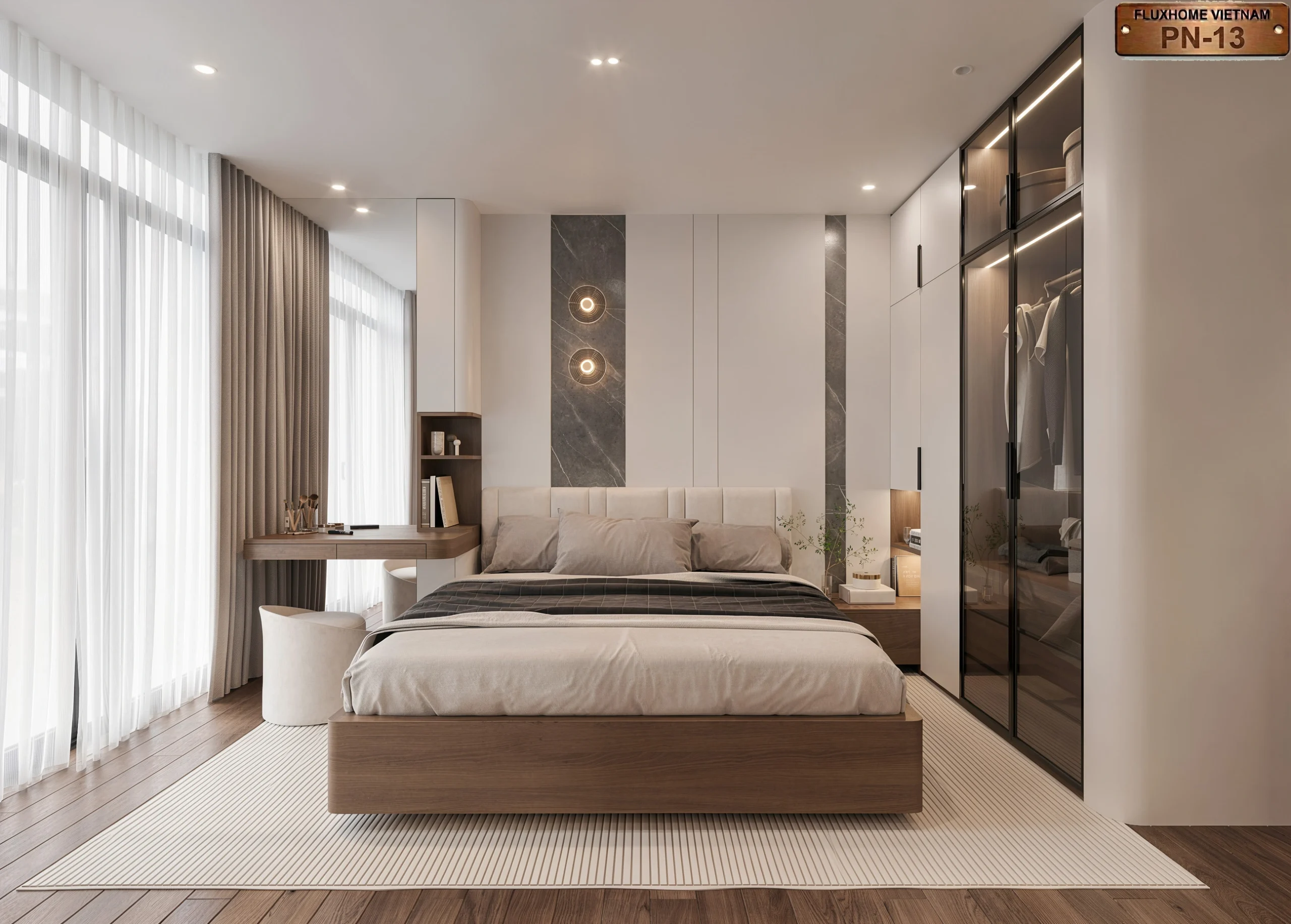 Phòng ngủ màu trắng hiện đại sang trọng thiết kế tối giản