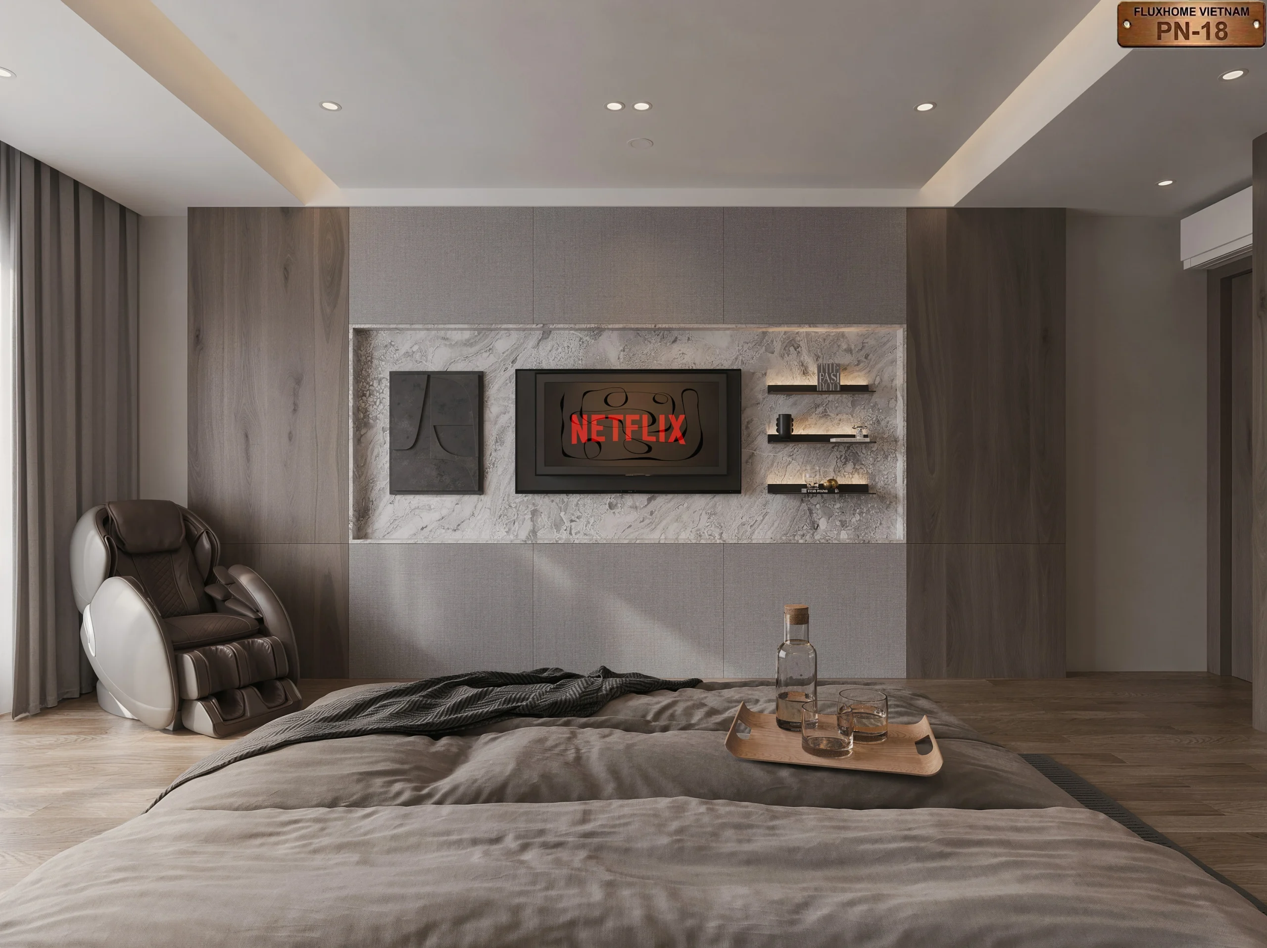 Vách tivi đá vân mây phòng ngủ hiện đại cao cấp PN18