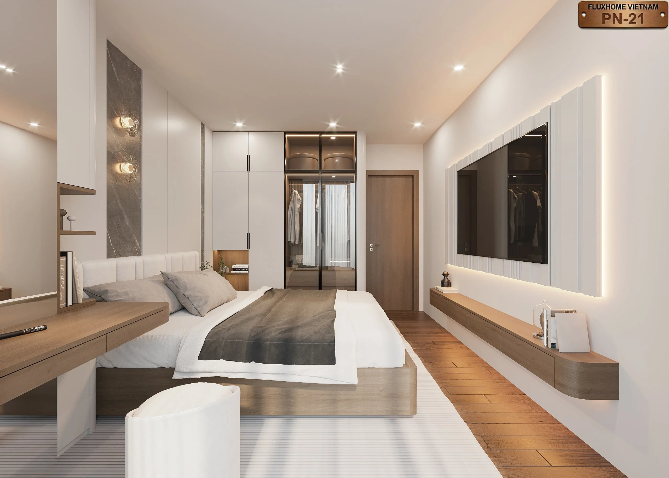 Nội thất phòng ngủ hiện đại màu trắng đẹp