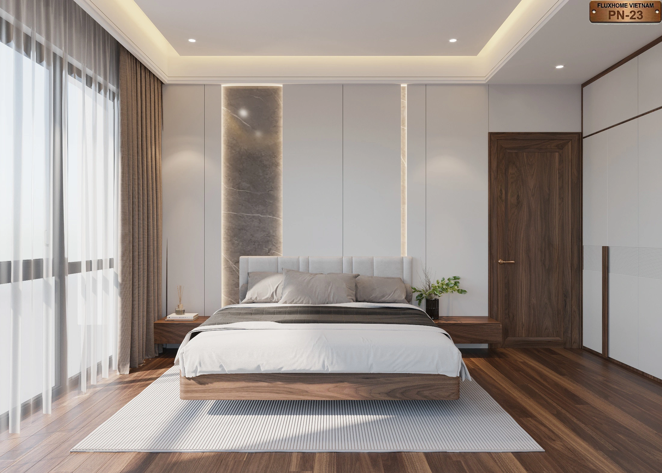 Phòng ngủ hiện đại màu gỗ kết hợp màu trắng sang trọng