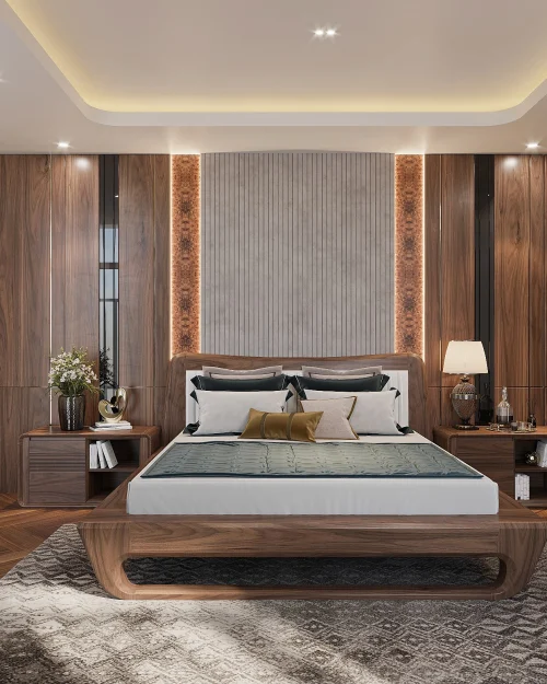 PN28 - Phòng Ngủ Gỗ Óc Chó Hiện Đại Sang Trọng Chuẩn Resort Cao Cấp