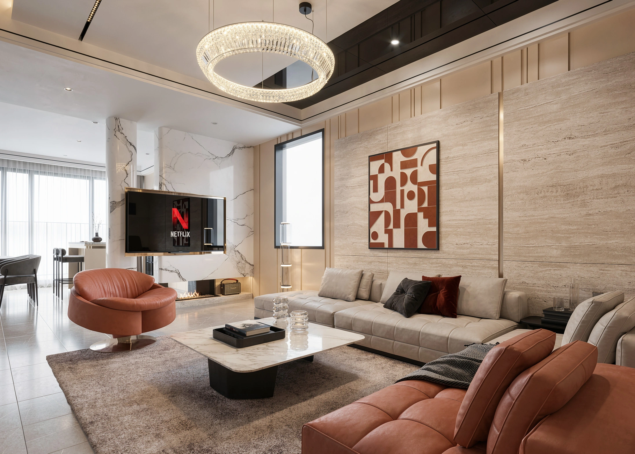 Fluxhome đơn vị chuyên thiết kế và thi công nội thất phòng khách hiện đại uy tín