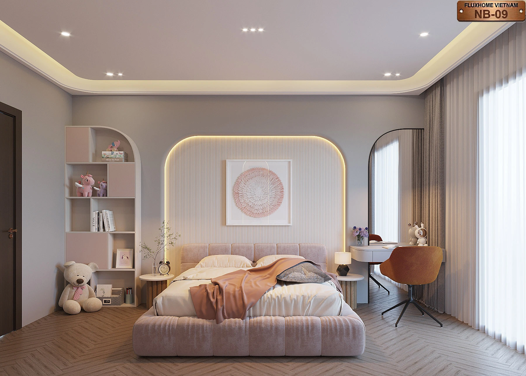 Mẫu thiết kế phòng ngủ bé gái với nội thất xinh xắn và bố trí gọn gàng NB09 - Fluxhome
