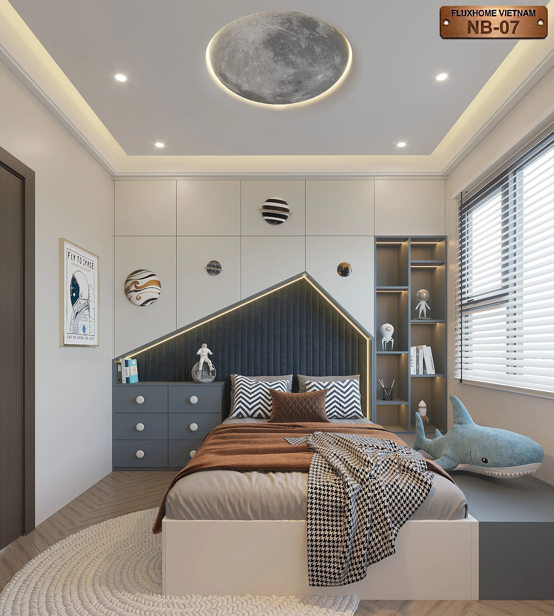 Mẫu thiết kế phòng ngủ bé trai thông minh gọn gàng ngăn nắp NB07 - Fluxhome