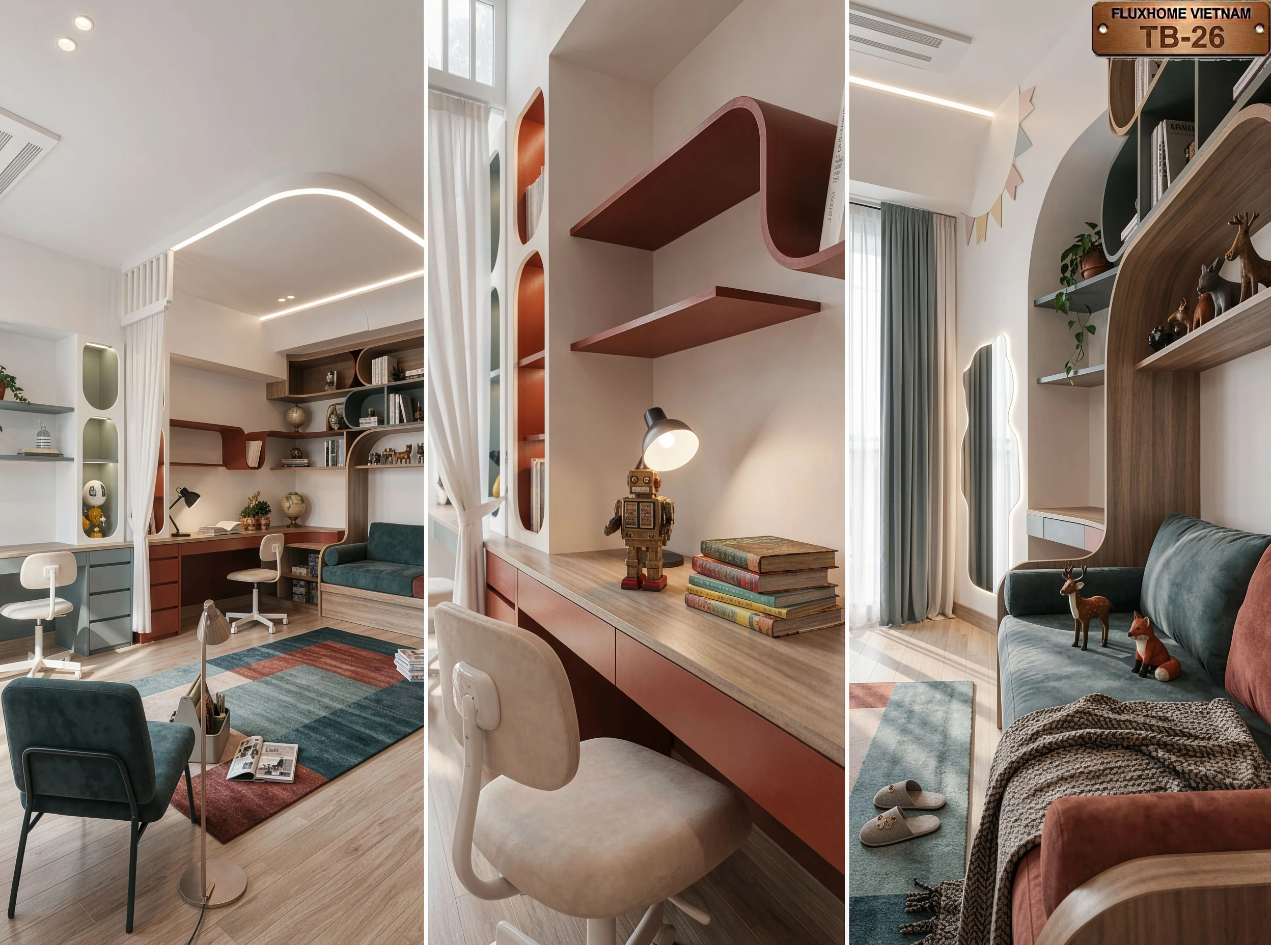 Mẫu thiết kế phòng ngủ đôi cho hai bé đa sắc màu NB26 - Fluxhome