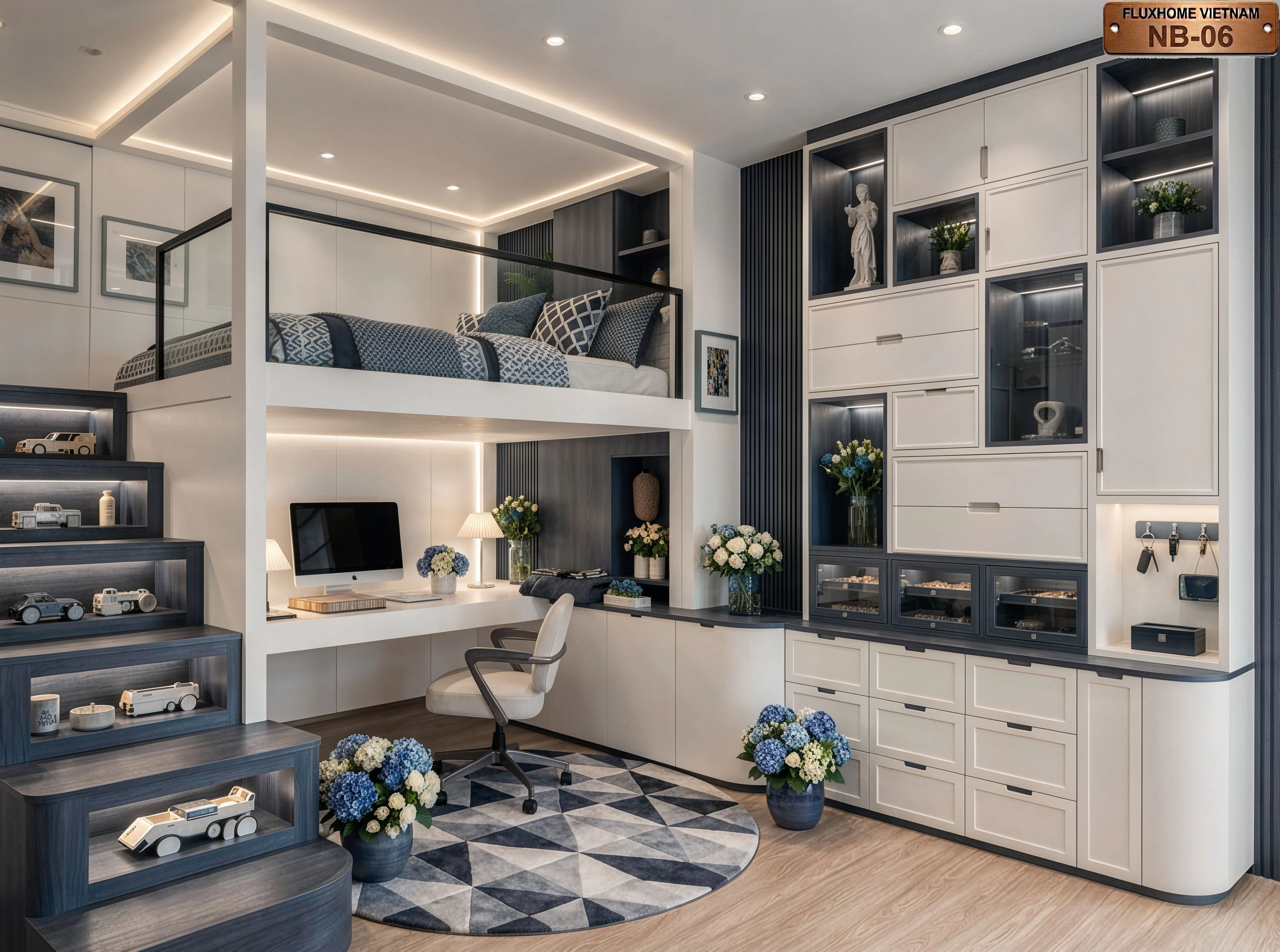 Mẫu tủ quần áo gỗ công nghiệp kịch trần kết hợp khoang hở treo đồ nhanh tiện lợi