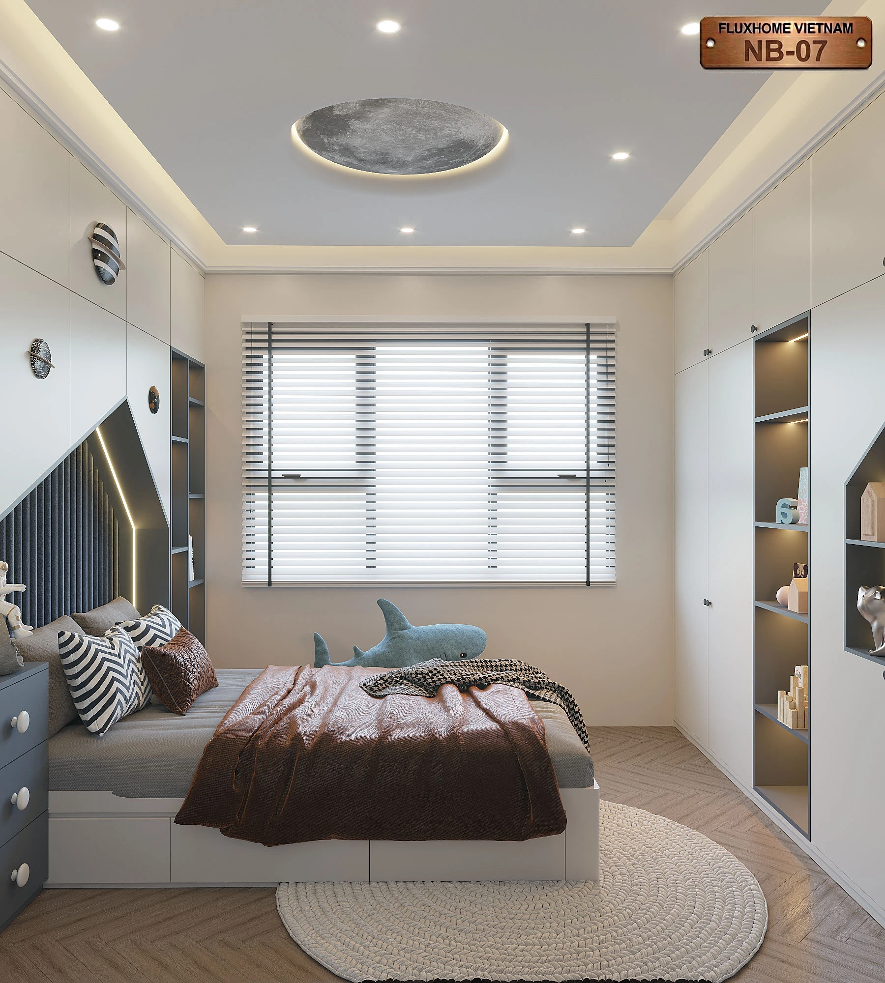 Thiết kế tủ quần áo kịch trần có hốc tủ trang trí âm đèn LED Linear Light gọn gàng